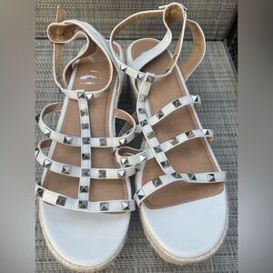 Report Tripp Women's White Studded Cage Wedge Espadrille Sandals Sz 11